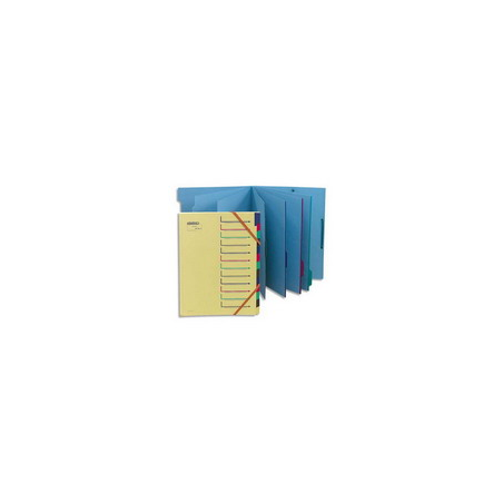 EXTENDOS Trieur 12 compartiments Bleu, en carte forte avec élastique de fermeture