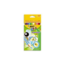 BIC Pochette 12 crayons de couleur aquarellable AQUACOULEUR. Corps 17,5cm. Coloris assortis