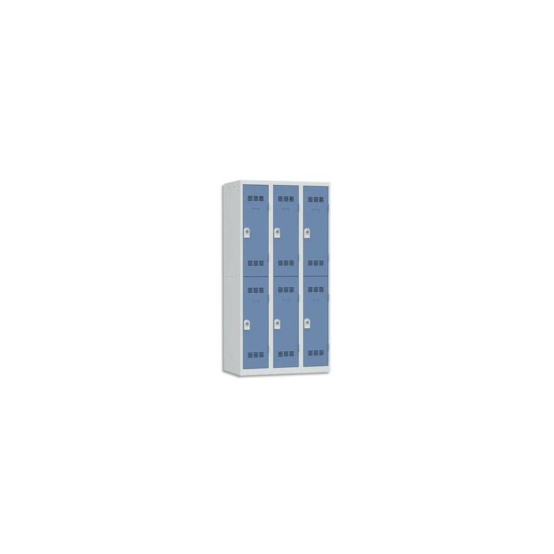 PIERRE HENRY Vestiaire 2 Cases + 3 Colonnes - Dimensions : L90 x H180 x P50 cm Gris perle Bleu