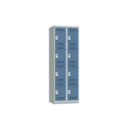 PIERRE HENRY Vestiaire 4 Cases + 2 Colonnes - Dimensions : L60 x H180 x P50 cm Gris perle Bleu