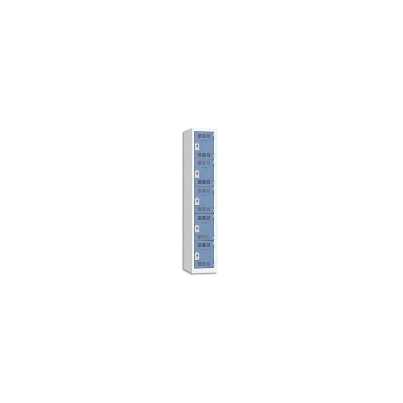 PIERRE HENRY Vestiaire 5 Cases + 1 Colonne - Dimensions : L30 x H180 x P50 cm Gris perle Bleu