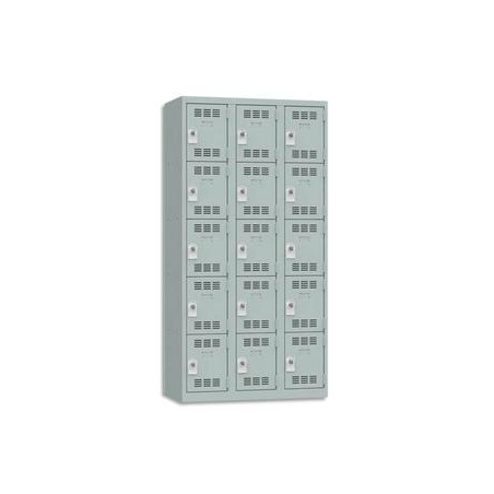 PIERRE HENRY Vestiaire 5 Cases + 3 Colonnes - Dimensions : L90 x H180 x P50 cm Gris perle