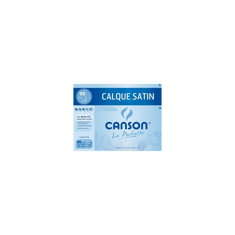 CANSON Pochette de 12 feuilles 24x32cm papier calque 70g. Avec pastilles repositionnables