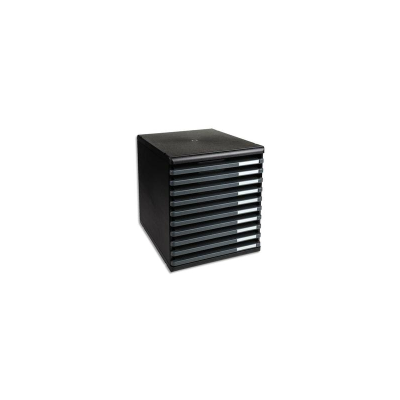 EXACOMPTA Module de classement 10 tiroirs ouverts, format A4 +. Dim: L28,8 x H32 x P35 cm. Coloris Noir