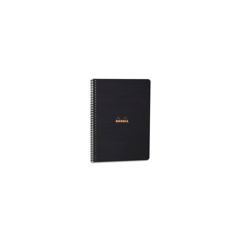 RHODIA Cahier spirale couverture Noire PP 22,5x29,7cm 160 pages 5x5 perforées 4 trous
