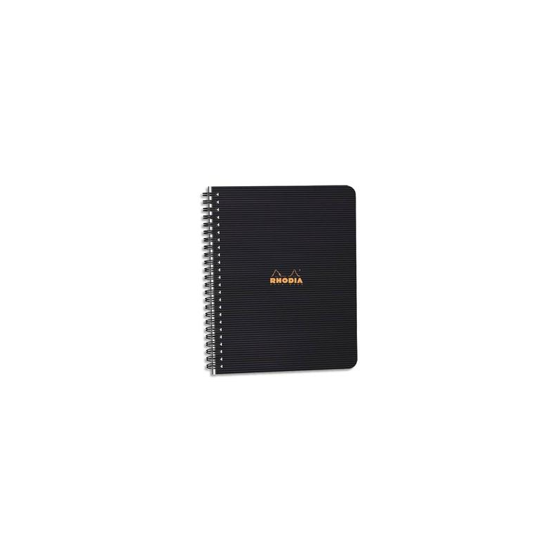 RHODIA Cahier spirale couverture Noire PP 16x21cm 160 pages lignée 6mm perforées 4 trous