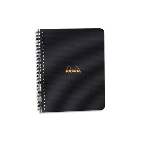 RHODIA Cahier spirale couverture Noire PP 16x21cm 160 pages lignée 6mm perforées 4 trous