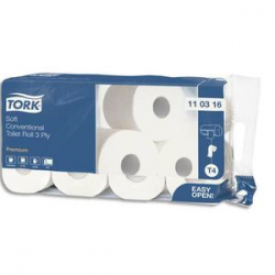 TORK Paquet de 8 rouleaux Papier toilette Traditionnel doux Premium 3 plis 250 feuilles