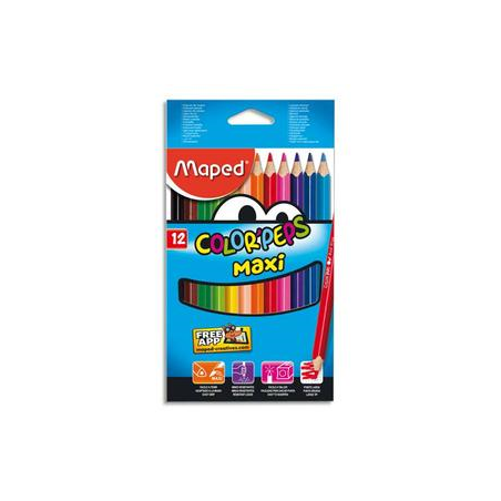 MAPED Boîte de 12 maxi crayons de couleur ColorPeps assortis, mine 4,7 mm