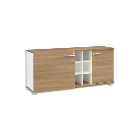 GAUTIER OFFICE Crédence 2 portes 6 niches Xenon Merisier Italien - Dimensions : L170 x H78 x P47 cm