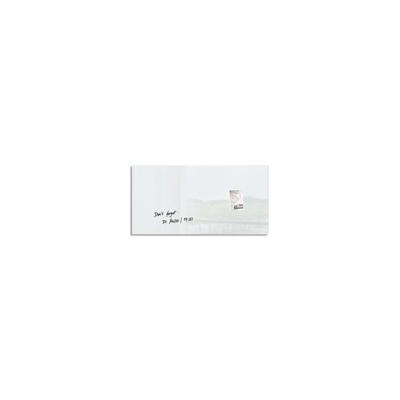 SIGEL Tableau en verre Blanc, magnétique, 2 aimants et fixation fournis, Format : L91 x H46 cm