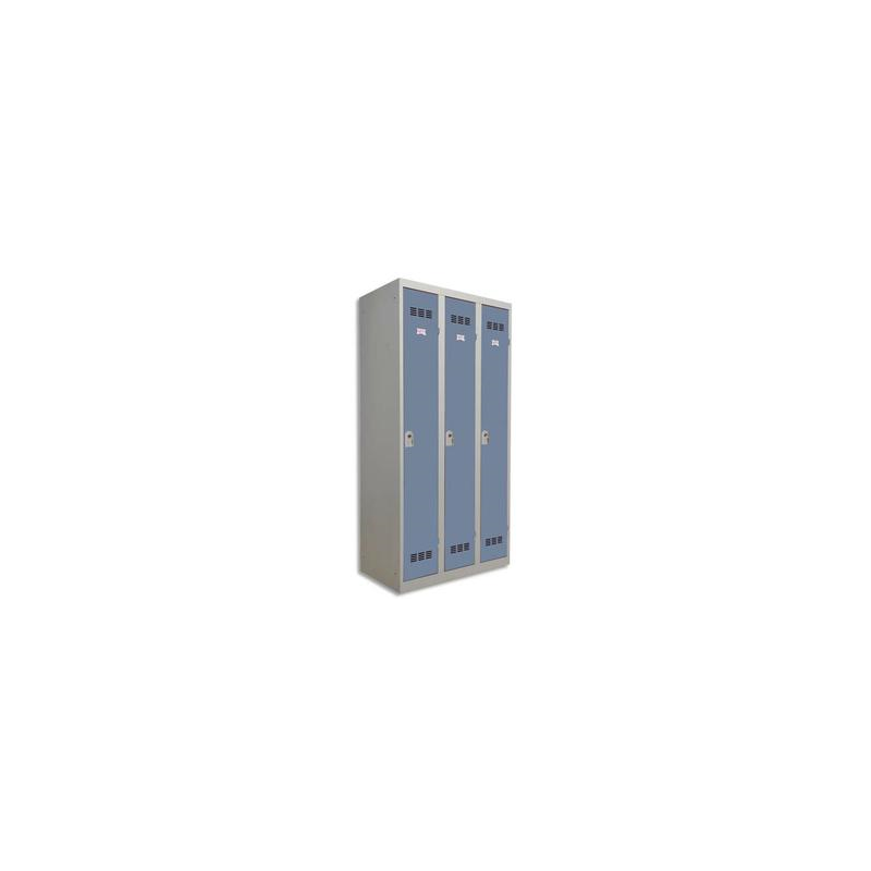 PIERRE HENRY Vestiaire métal industrie propre 3 casiers largeur 90 cm Gris perle Bleu