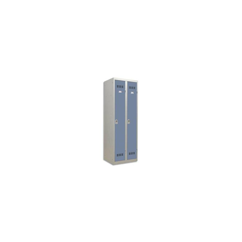 PIERRE HENRY Vestiaire métal industrie propre 2 casiers largeur 60 cm Gris perle Bleu