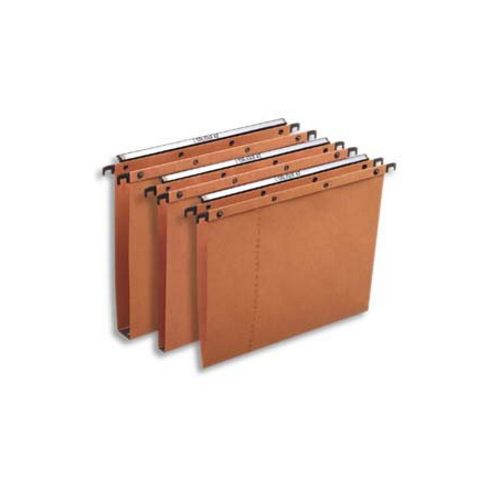 OBLIQUE AZ Boîte de 25 dossiers suspendus TIROIR en kraft 240g. Fond 30, bouton-pression. Orange