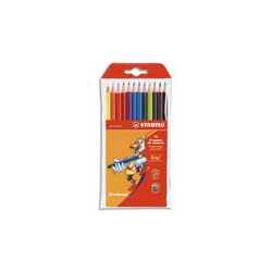 STABILO Pochette 12 crayons de couleur TRIO assortis. Corps triangulaire. Avec 1 taille-crayon.