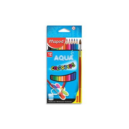 MAPED Boîte de 12 crayons de couleur aquarellables COLOR'PEPS + 1 pinceau offert