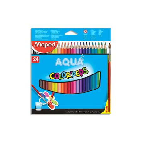 MAPED Boîte de 24 crayons de couleur aquarellables COLOR'PEPS + 1 pinceau offert