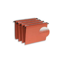 Boîte de 25 dossiers suspendus TIROIR en kraft 210g. Fond 30mm, volet agrafage. Orange.