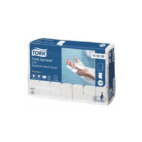 TORK Colis de 21 paquets d'Essuie-mains Premium XPress+ 2 plis en Z 150 formats : 21 x 25,5 cm Blanc