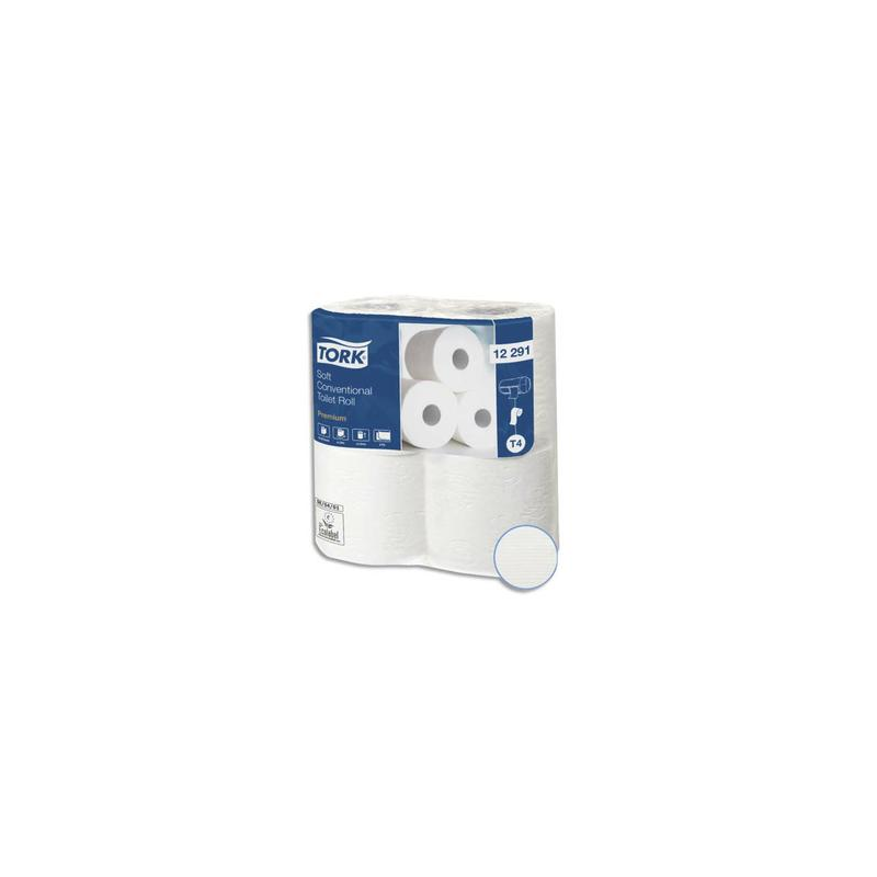 TORK Colis de 12 paquets de 4 rouleaux de Papier toilette Premium 2 plis 198 feuilles pure ouate Blanc