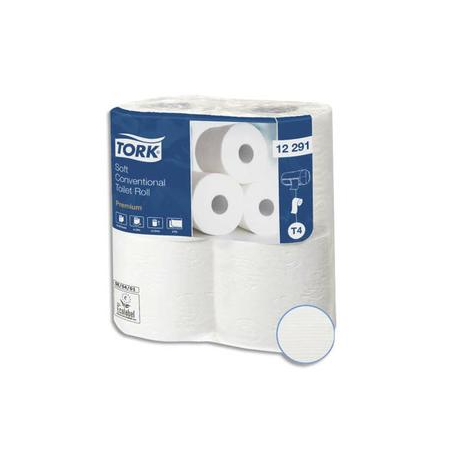 TORK Colis de 12 paquets de 4 rouleaux de Papier toilette Premium 2 plis 198 feuilles pure ouate Blanc