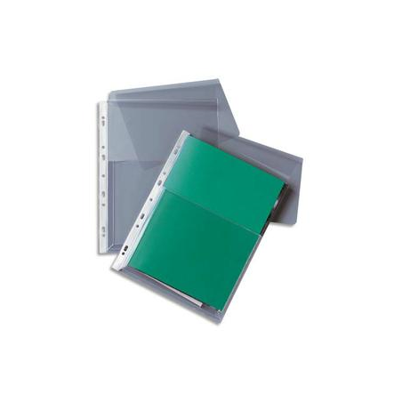 Paquet de 10 pochettes-plan à rabat en PVC 19/100e incolore, perforation 11 trous