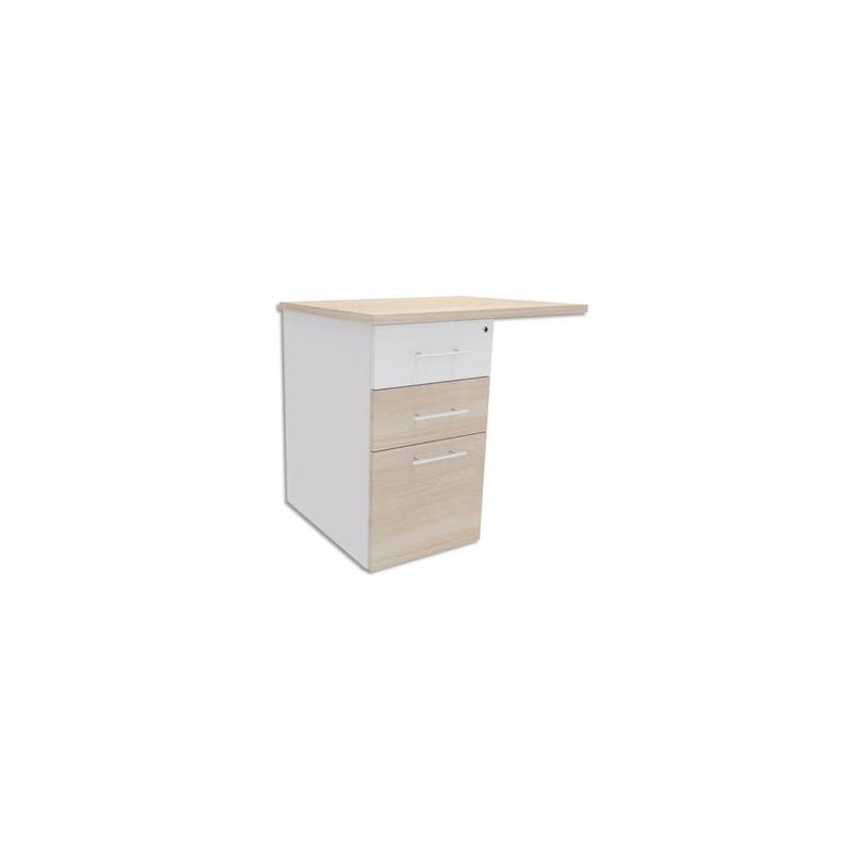 SIMMOB Caisson porteur Blanc perle dessus Chêne clair + plumier, façade Blanche INEO L80 x H72,5 x P60 cm