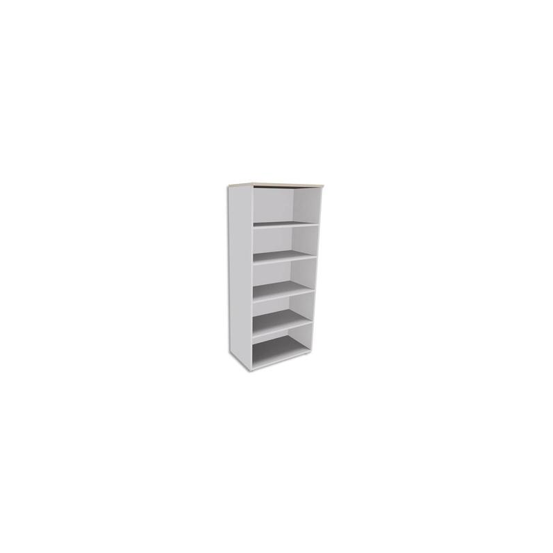 SIMMOB Armoire Haute 4 tablettes sans porte Blanc perle, top Chêne clair INEO - Dim : L80 x H180 x P47 cm