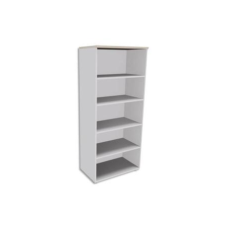 SIMMOB Armoire Haute 4 tablettes sans porte Blanc perle, top Chêne clair INEO - Dim : L80 x H180 x P47 cm