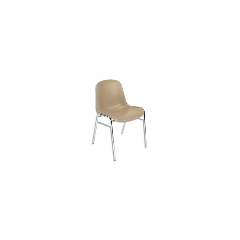 Chaise Coque Beta Beige sans accroche, piètement en acier chromé, empilable 40 x 40 cm, hauteur 81cm