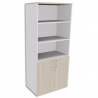 SIMMOB Bibliothèque Haute Blanc perle porte basse, top Chêne clair INEO - Dim : L80 x H180 x P47 cm