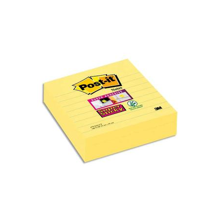 POST-IT Lot de 3 blocs de 70 feuilles Super Sticky Jaunes lignées 101 x 101 mm