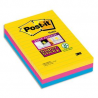 POST-IT Lot de 3 blocs 90 feuilles Super Sticky Rio lignées 101x152 mm, Jaune néon, Fuchsia, méditerranée