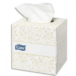 TORK Boîte Cube de 100 Mouchoirs 2 plis ouate extra douche Blanche - Format L21 x P20 cm