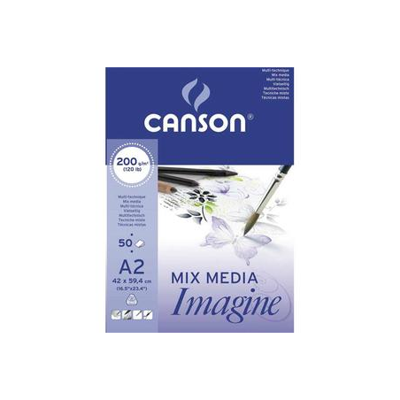 CANSON Bloc de 50 feuilles de papier dessin IMAGINE 200g A2 Blanc