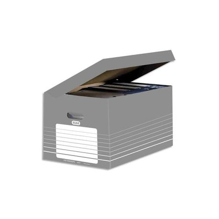 ELBA Conteneur en carton ouverture sur le dessus, couvercle attenant. Montage automatique. Coloris gris.