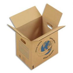 Paquet de 20 caisses déménagement à poignées, carton brun simple cannelure L35 x H30 x P27,5 cm