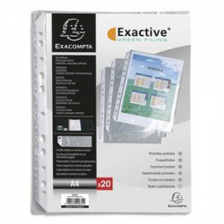 EXACOMPTA Sachet 20 pochettes EXACTIVE PP. Format A4 portrait/vertical. (perforations grand côté)