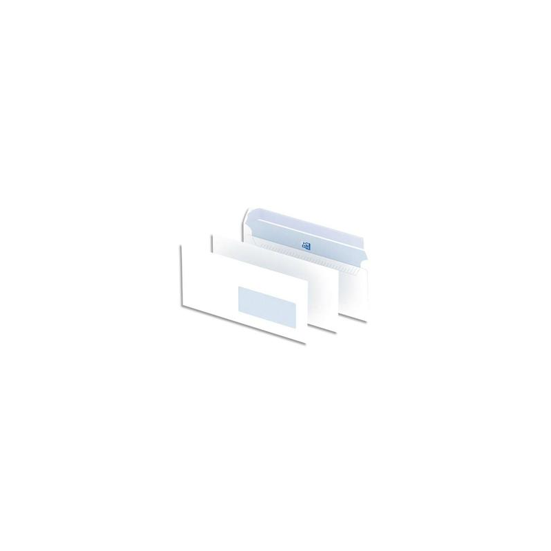 OXFORD Boîte de 500 enveloppes Blanches auto-adhésives 90g format DL 110x220 mm avec fenêtre 35x100 mm
