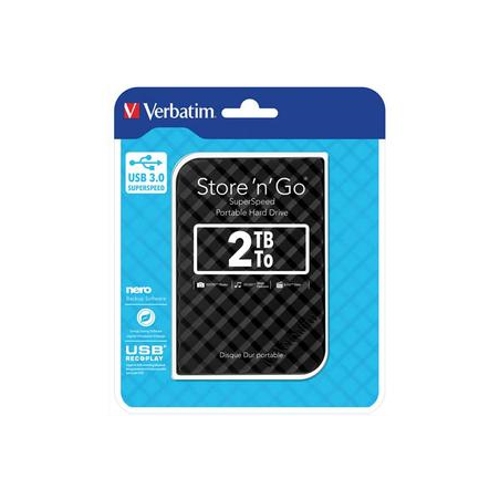 VERBATIM Disque dur 2,5 USB 3.0 Store’N’Go Style 2To Noir 53195