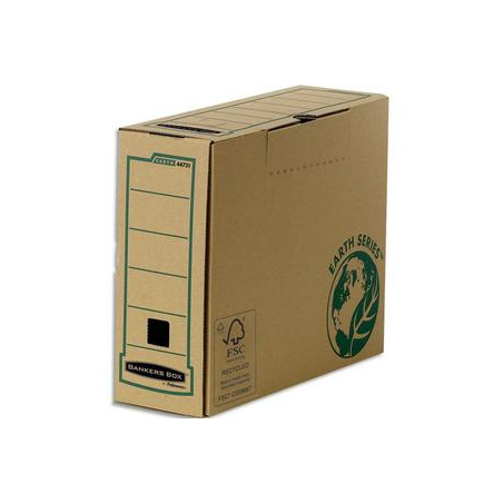 BANKERS BOX Boîte archives dos 10 cm EARTH SERIES. Montage manuel, carton recyclé kraft brun