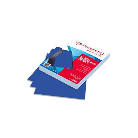 PERGAMY Boîte de 100 plats de couverture brillants A4 250gr Bleu 900029