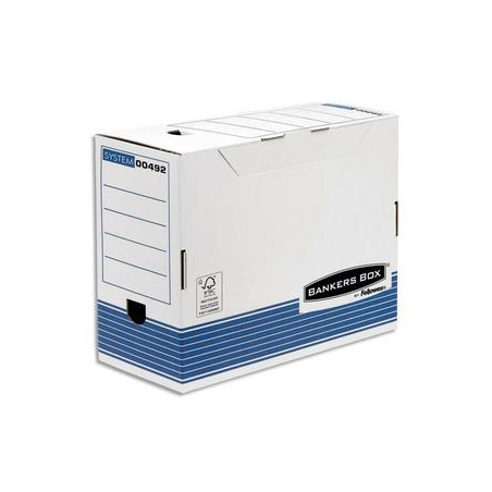 BANKERS BOX Boîte archives dos 15cm SYSTEM, montage automatique, carton recyclé Blanc/Bleu