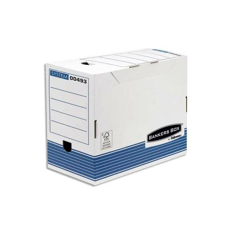 BANKERS BOX Boîte archives dos 20cm SYSTEM, montage automatique, carton recyclé Blanc/Bleu