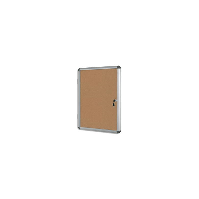 PERGAMY Vitrine d'intérieur avec fermeture à clé, fond Liège, cadre alumunium - 4 feuilles A4