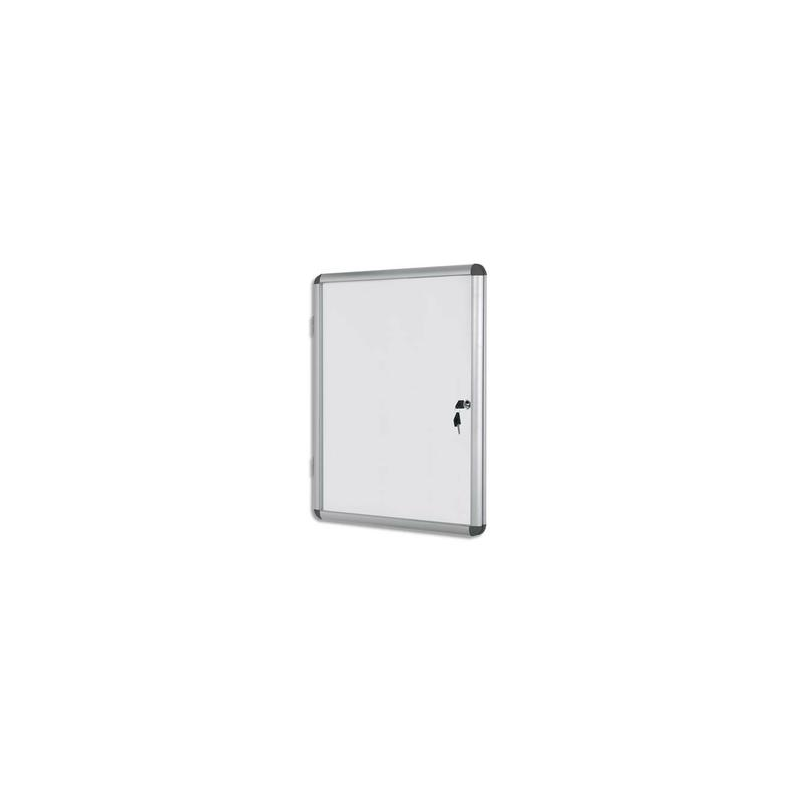 PERGAMY Vitrine d'intérieur avec fermeture à clé, fond magnétique laqué Blanc, cadre alu - 6 feuilles A4