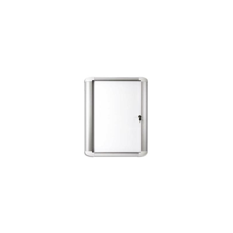 PERGAMY Vitrine d'extérieur Excellence fond magnétique laqué Blanc, cadre aluminium - 4 feuilles A4