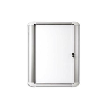 PERGAMY Vitrine d'extérieur Excellence fond magnétique laqué Blanc, cadre aluminium - 9 feuilles A4
