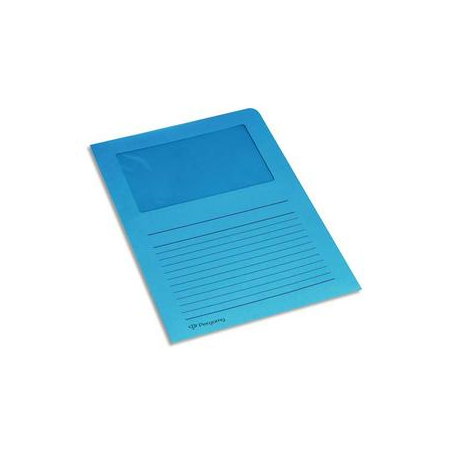 PERGAMY Paquet 100 pochettes coin en carte 120g avec fenêtre. Dimensions 22 x 31 cm. Coloris Bleu foncé