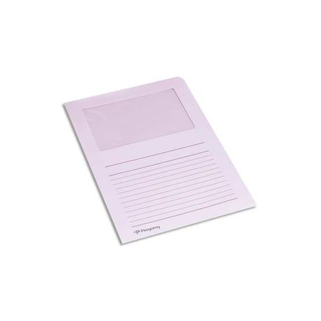 PERGAMY Paquet 100 pochettes coin en carte 120g avec fenêtre. Dimensions 22 x 31 cm. Coloris Rose